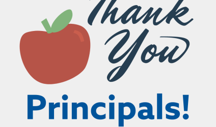 "Thank You Principals" with an apple graphic on a light gray background